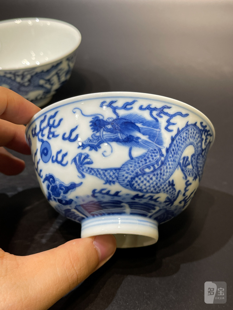 清同治 青花云龙纹茶圆一对 - 图12